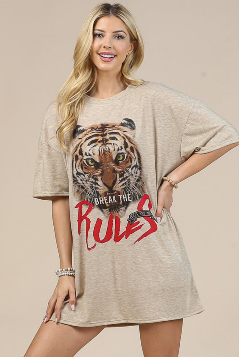 Break The Rules Tiger Brown T Shirt Dress – The Infinity Boutique By Kait