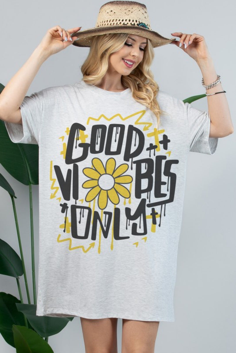 good vibes t shirt dress Good Vibes Only Grey T Shirt Dress – The Infinity Boutique By Kait