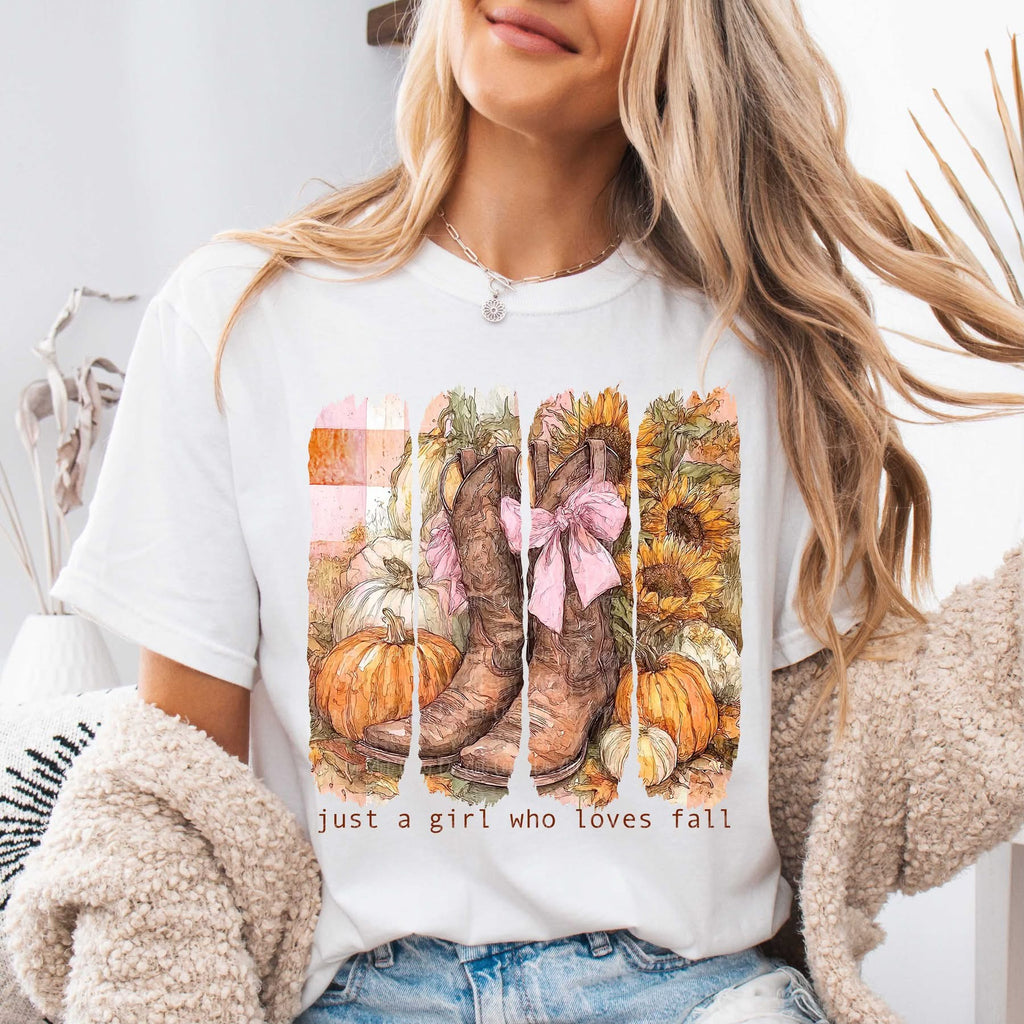 Just A Girl Who Loves Fall White Cotton T-Shirt