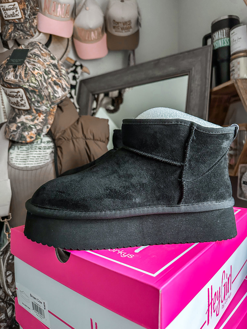 The Room Service Black Faux Suede Corkys Booties