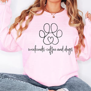 Weekends Coffee & Dogs Pink Full Size UNISEX Fleece Sweatshirt