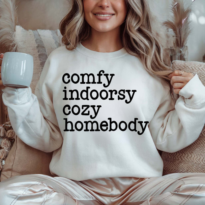 Comfy Indoorsy Cozy Homebody White Unisex Sweatshirt