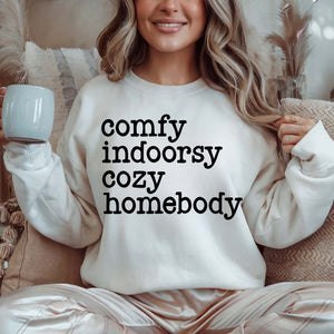 Comfy Indoorsy Cozy Homebody White Unisex Sweatshirt