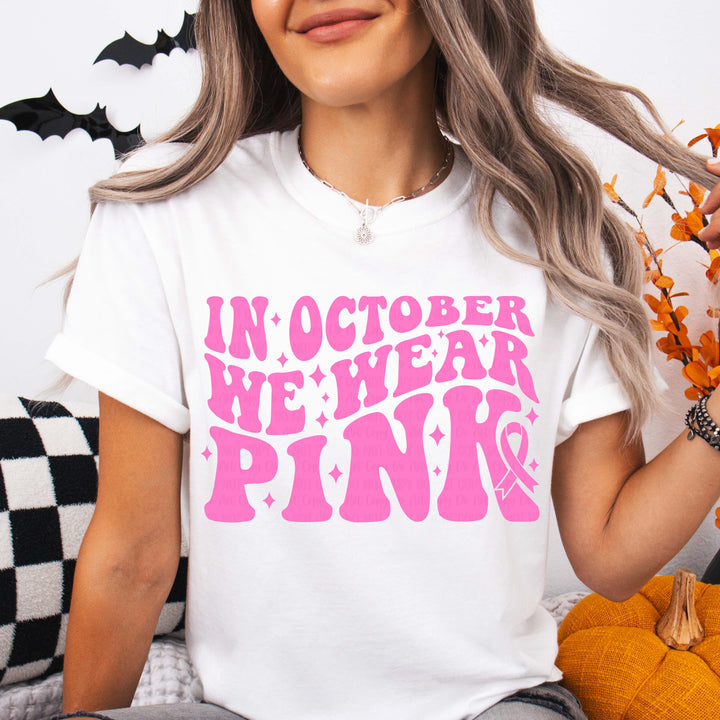 In October We Wear Pink White Cotton T-Shirt