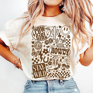Howdy Cowgirl Collage Tan Cotton T-Shirt