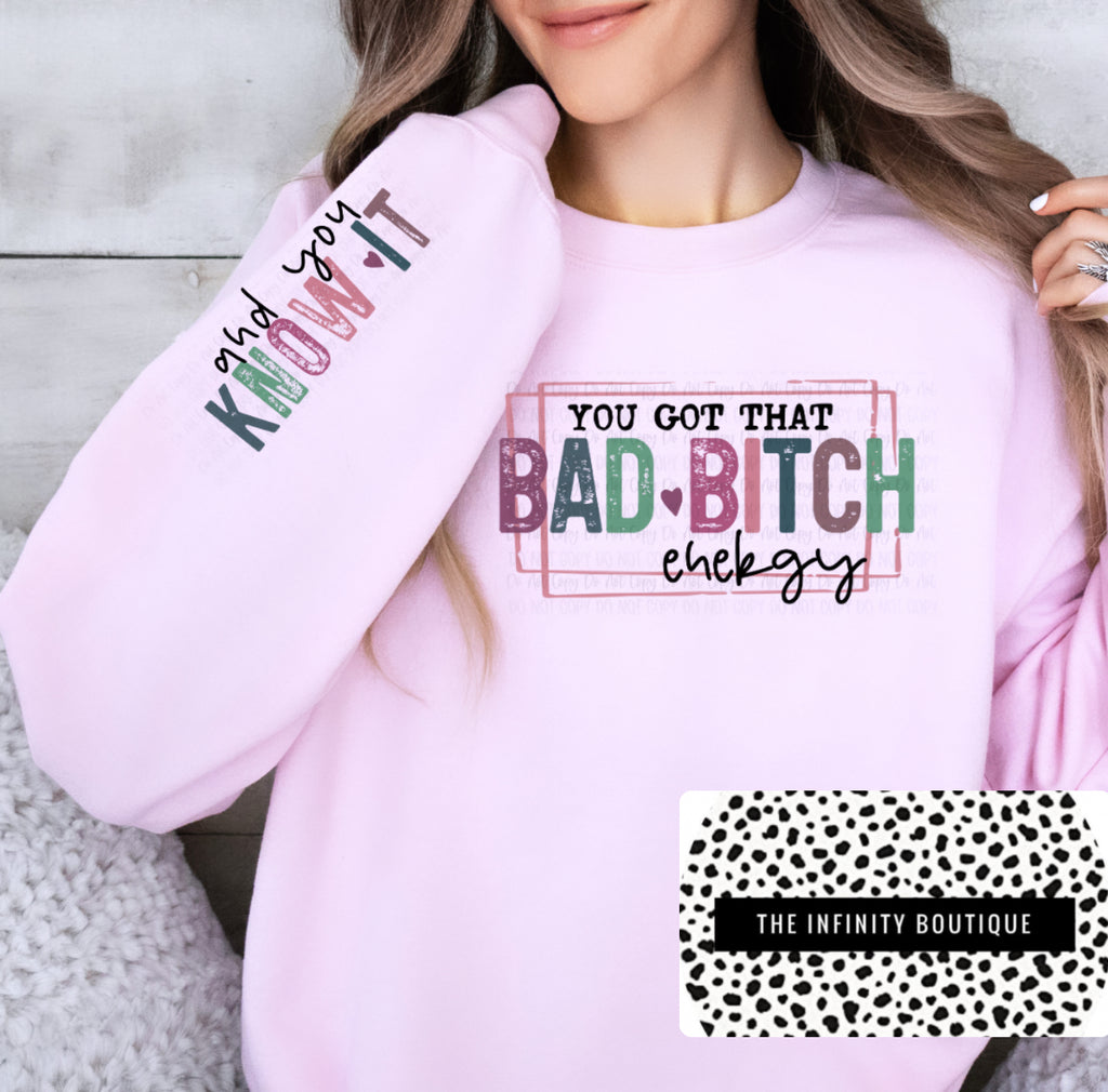 Bad Bitch Energy Pink Full Size UNISEX Fleece Sweatshirt