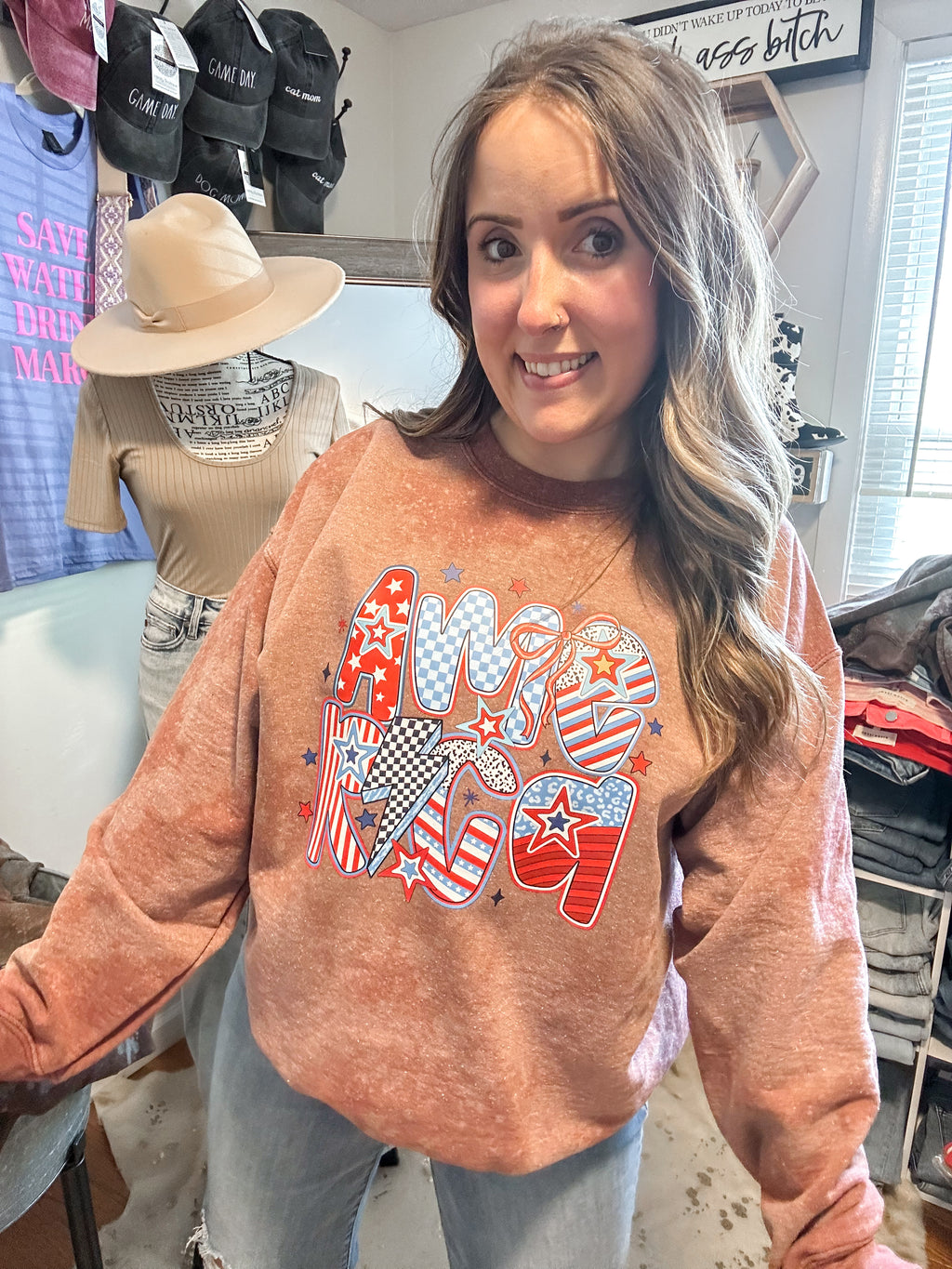 AMERICA XLARGE ACID WASH UNISEX SWEATSHIRT