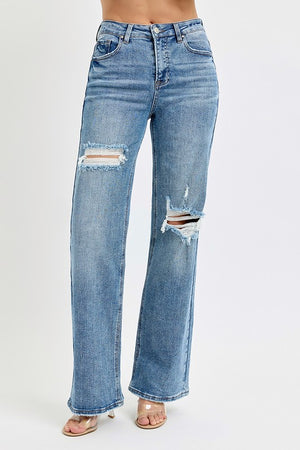 Perfect Chemistry Risen High Rise Wide Leg Distressed Denim Jeans