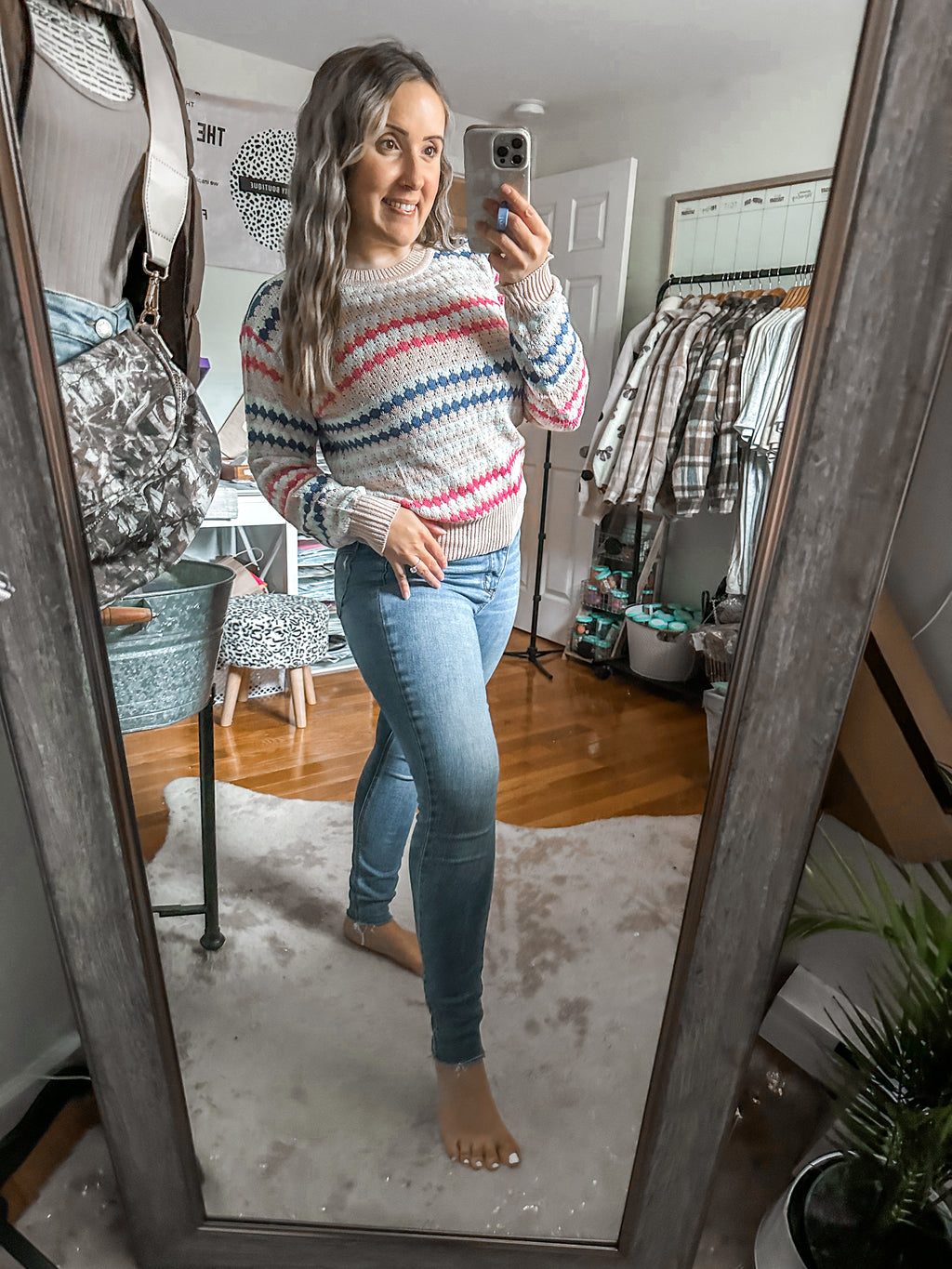 The Karina Khaki Stripe Knit Sweater