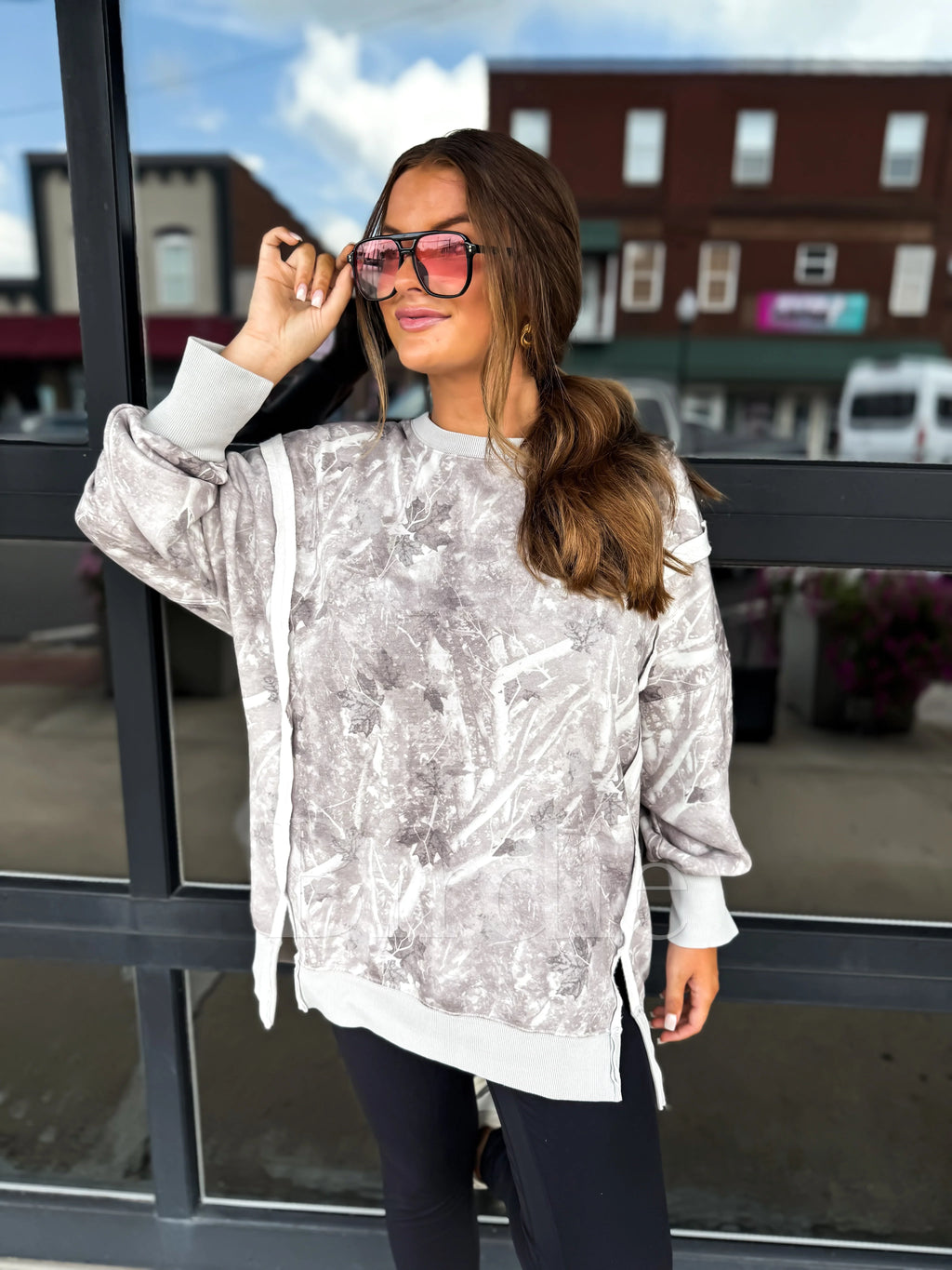 The Gracie Camo Double Front Slit Oversized Pullover