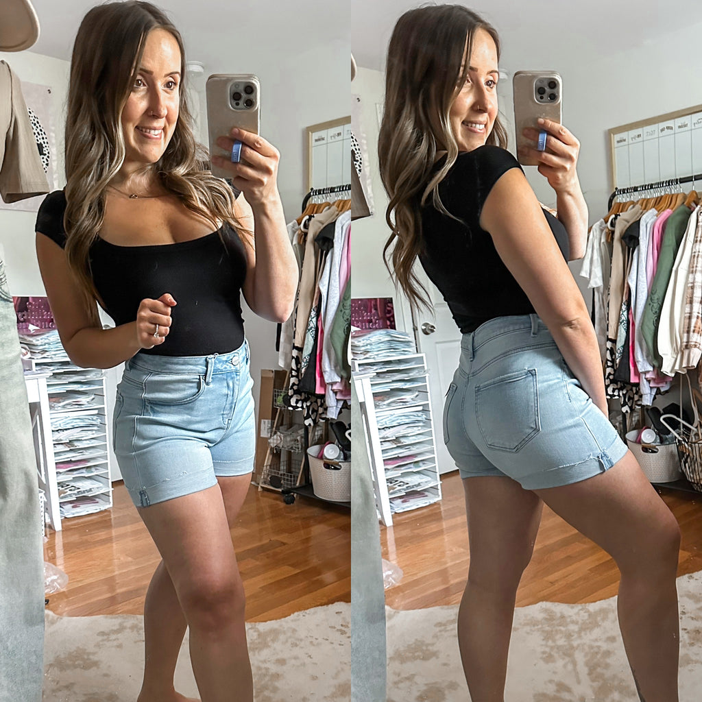 Gone Rogue High Rise Cuffed Risen Denim Shorts