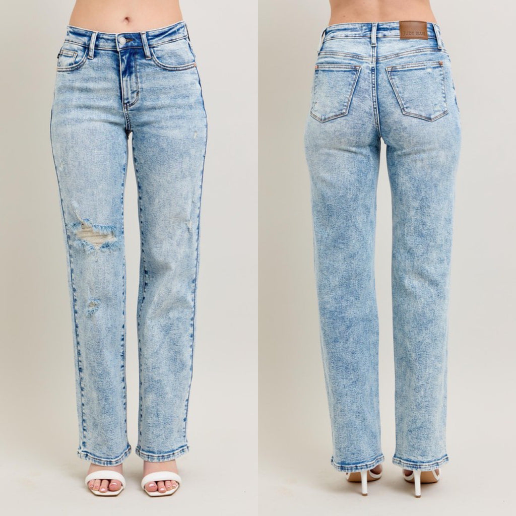 Run The World High Rise Mineral Wash Distressed 90’s Straight Judy Blue Denim