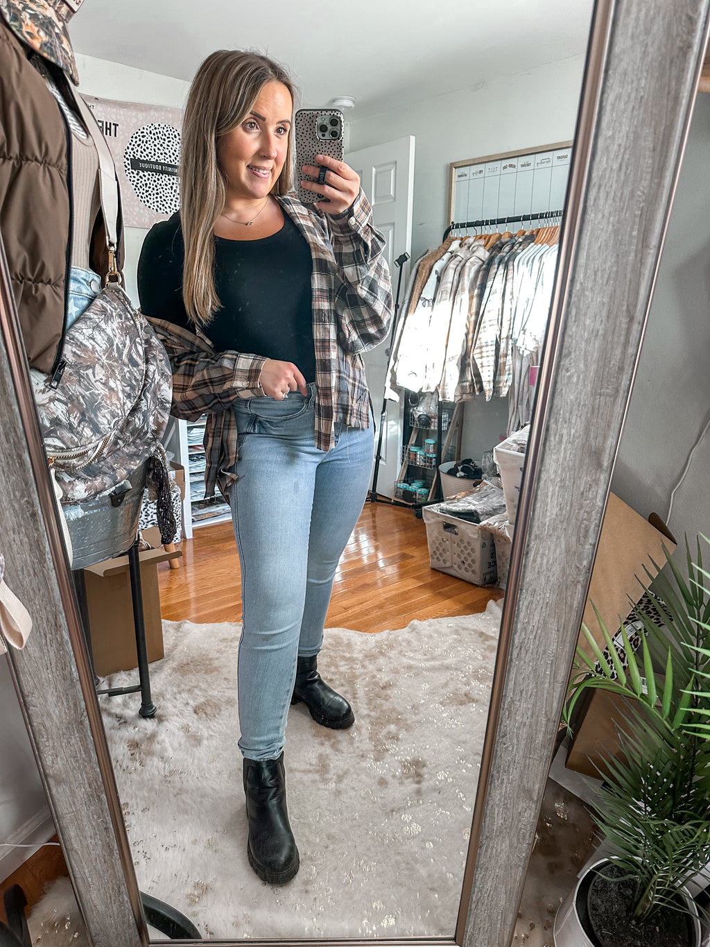 The Aria Oat Oversized Flannel Button Down Shirt