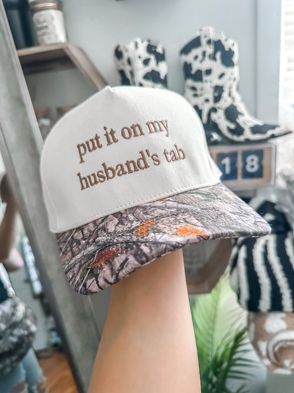 Put It On My Husbands Tab Camo Baseball Hat