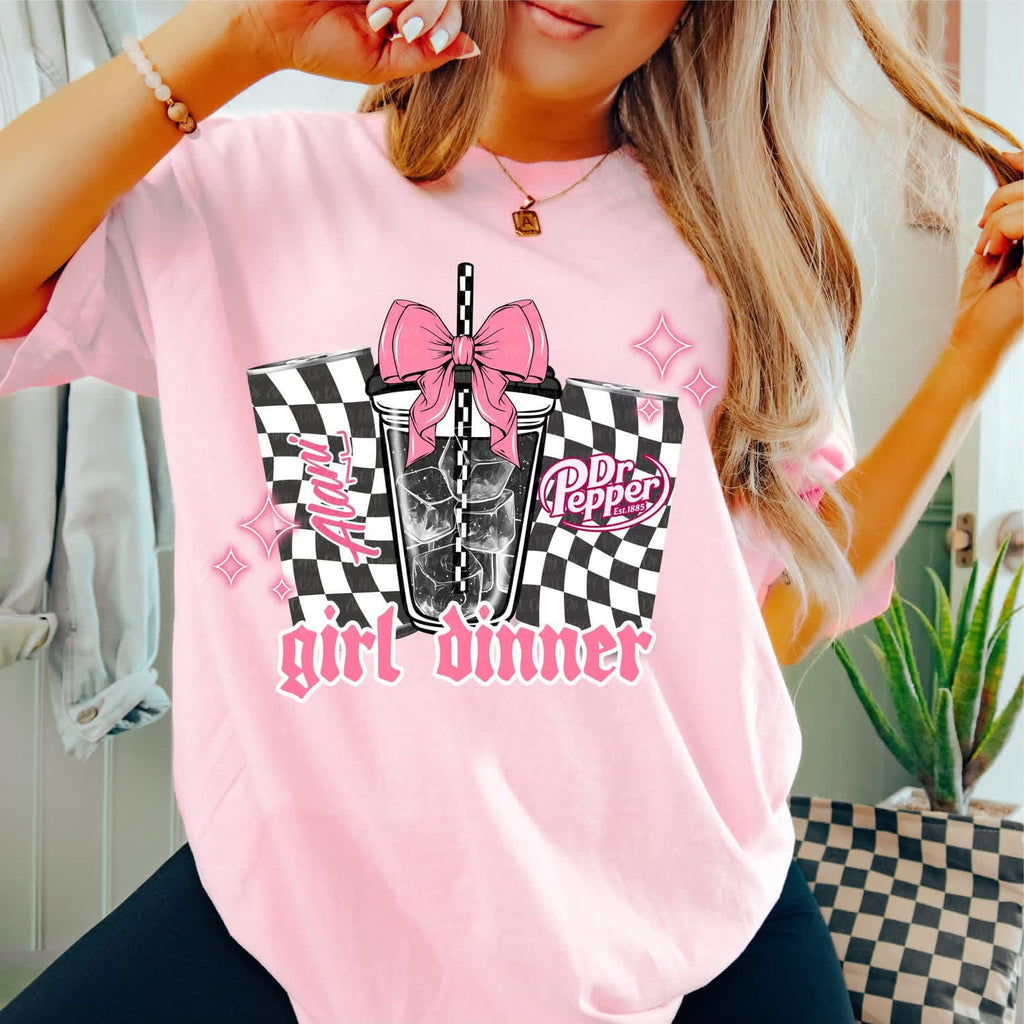 Girl Dinner Pink Unisex Cotton T-Shirt