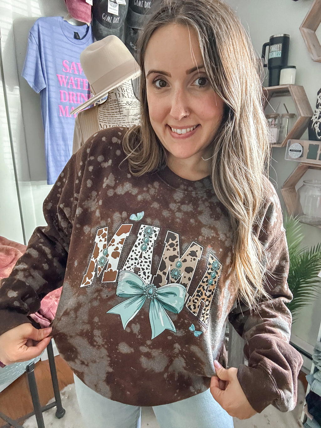 MAMA WESTERN LARGE ACID WASH UNISEX SWEATSHIRT