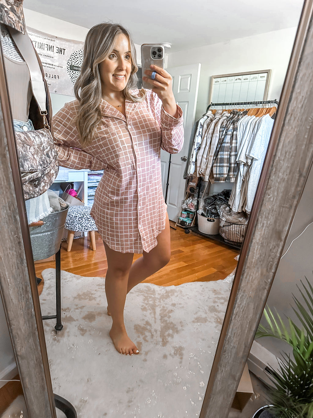 The Aspen Tan Button Down Sleep Dress
