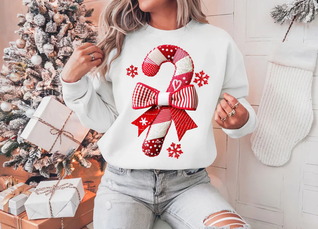 Candy Cane Patchwork White Unisex Sweatshirt