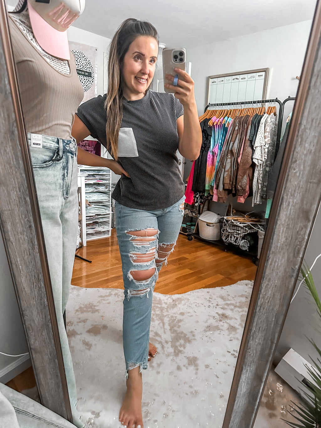 The Scottie Black Corded Knit Short Sleeve Top