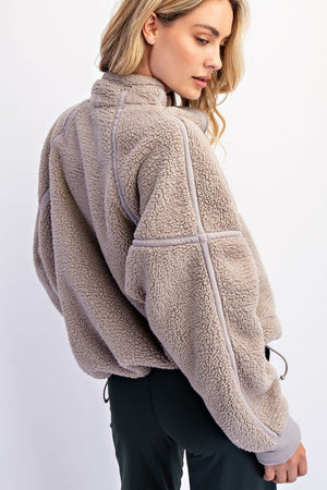 The Back To Reality Stone Taupe Sherpa Mock Neck Quarter Zip Jacket