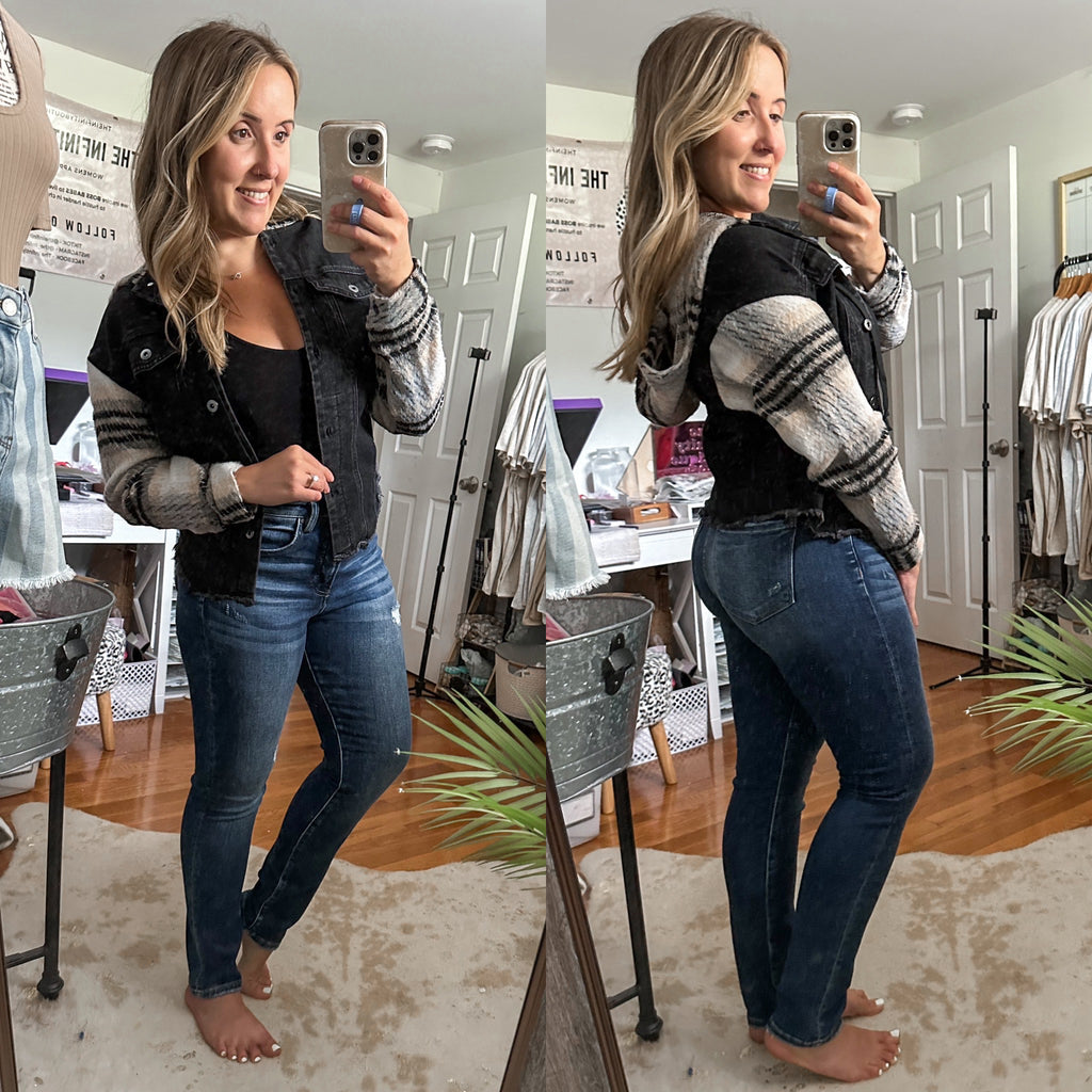 If You Only Knew Black Frayed Hem Hooded Denim Jacket