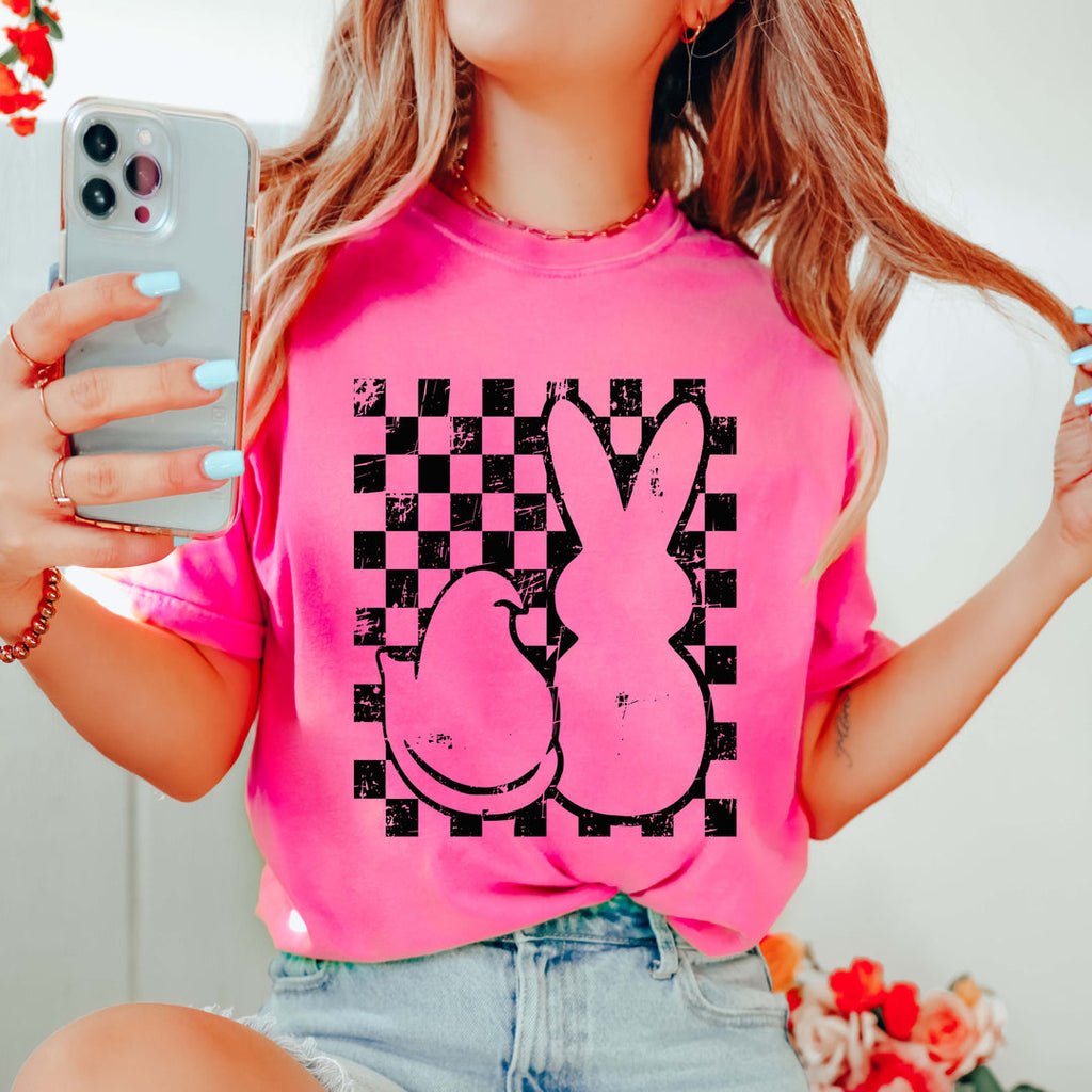 Bunny Peep Check Pink Unisex T Shirt