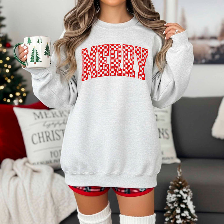 Merry Check White Unisex Sweatshirt
