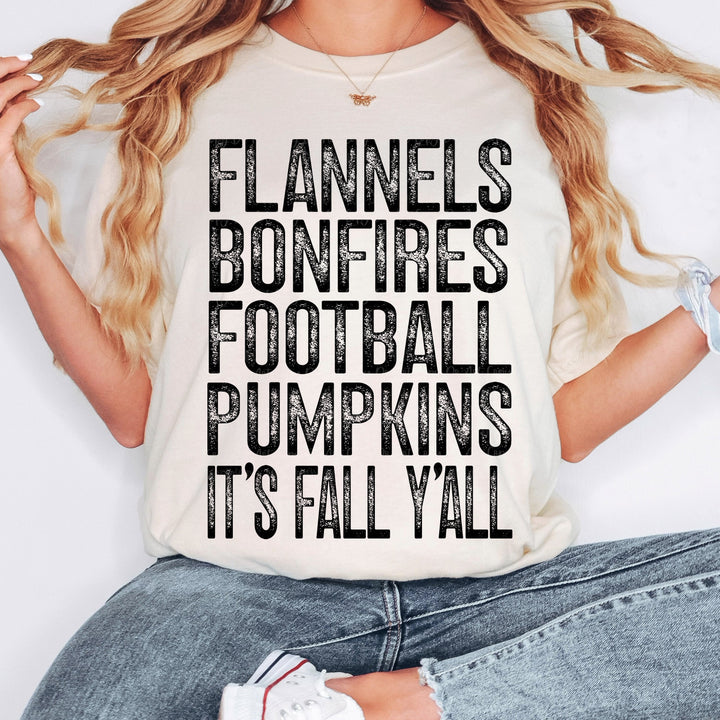 Flannels Bonfires Football Tan Cotton T-Shirt