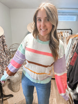 Pastel Party Striped Colorblock Sweater