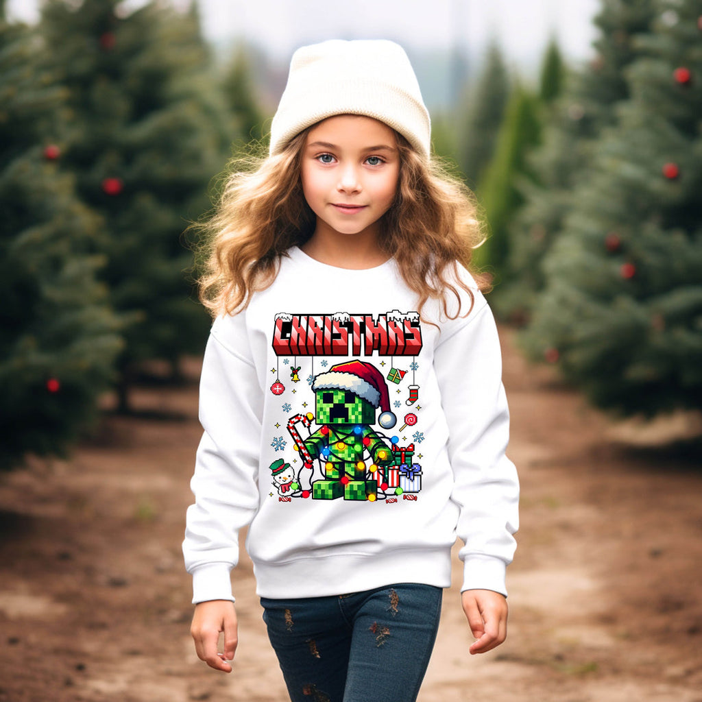 Minecrft Christmas White TODDLER/YOUTH White Sweatshirt