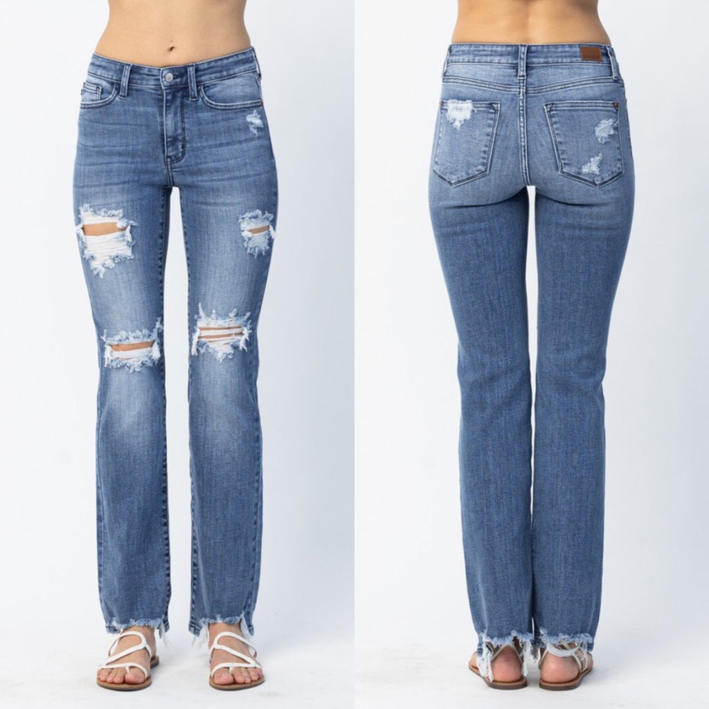 Whispers At Midnight Judy Blue Mid Rise Distressed Straight Denim