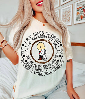 What A Wonderful World Tan Unisex Cotton T-Shirt