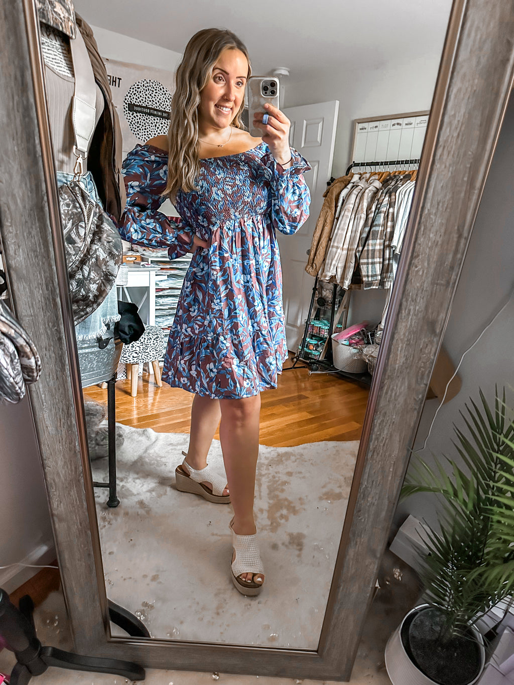 The Blueberry Dreamer Smocked Long Sleeve Floral Dress