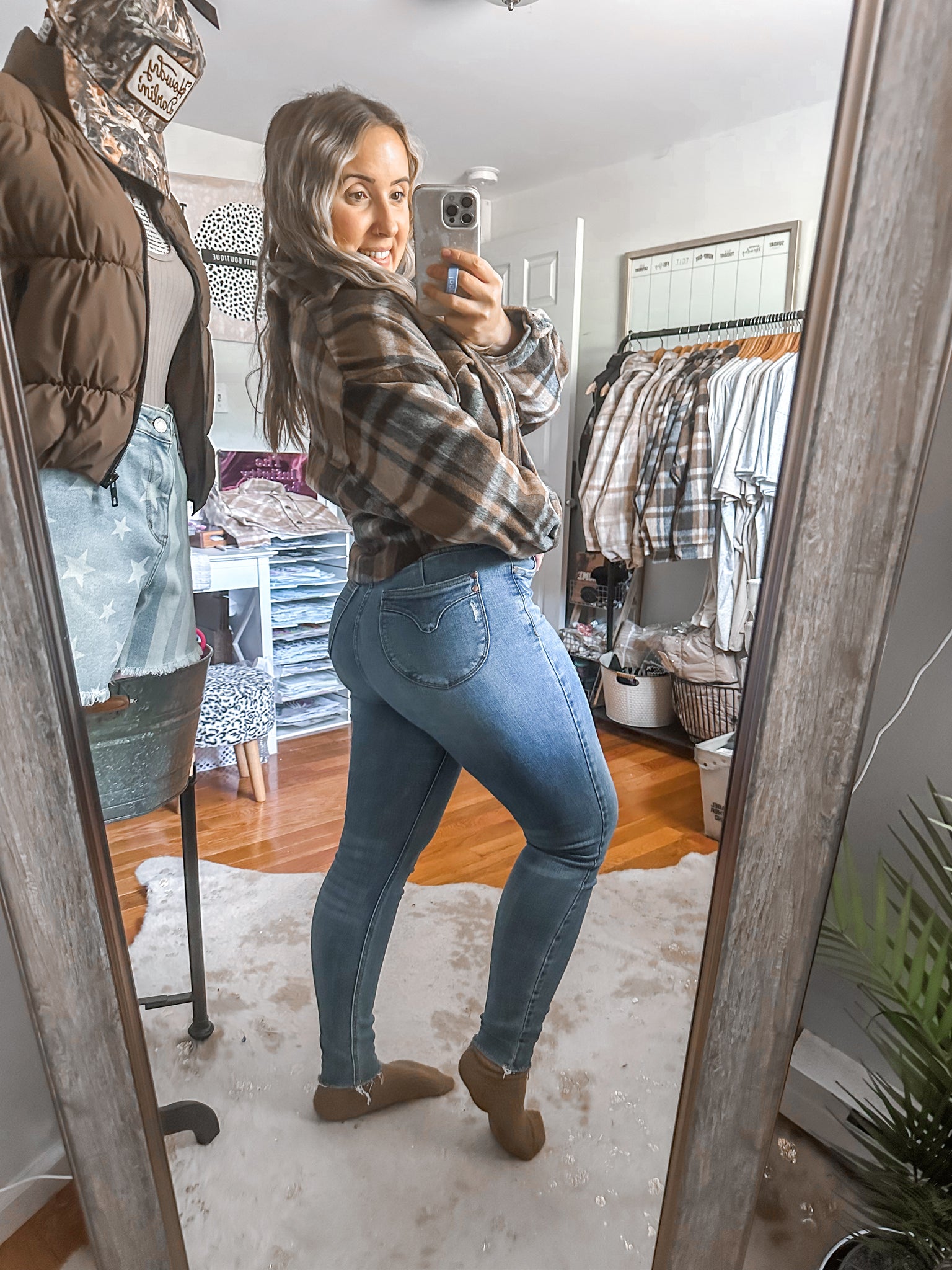 The Made For More Brown Plaid Button Down Shacket