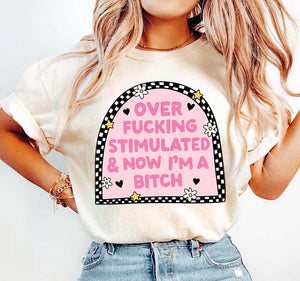 Over Stimulated Tan Unisex Cotton T-Shirt