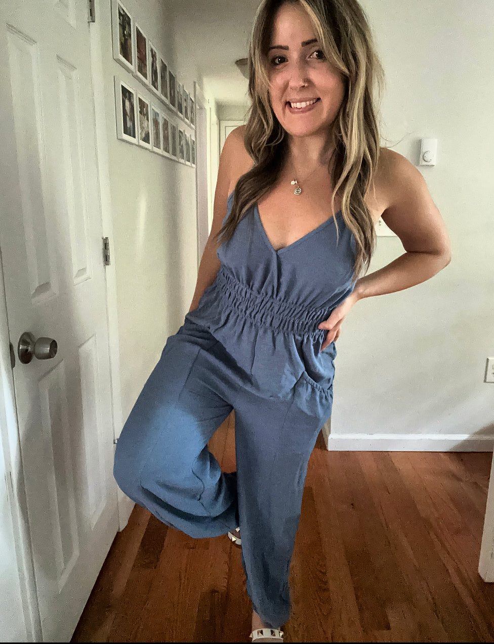 Can’t Keep Up Blue Pocketed Jumpsuit