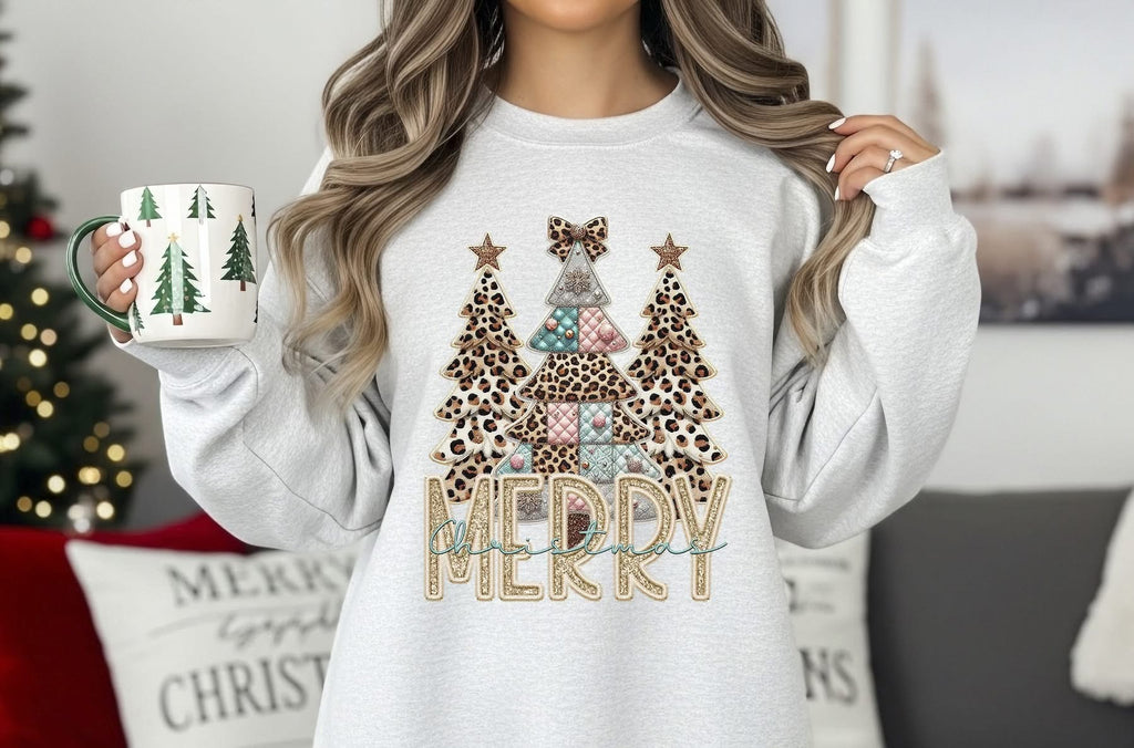 Merry Christmas Leopard Trees White Unisex Sweatshirt