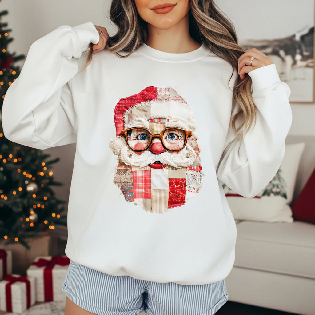 Glasses Patchwork White Unisex Sweatshirt