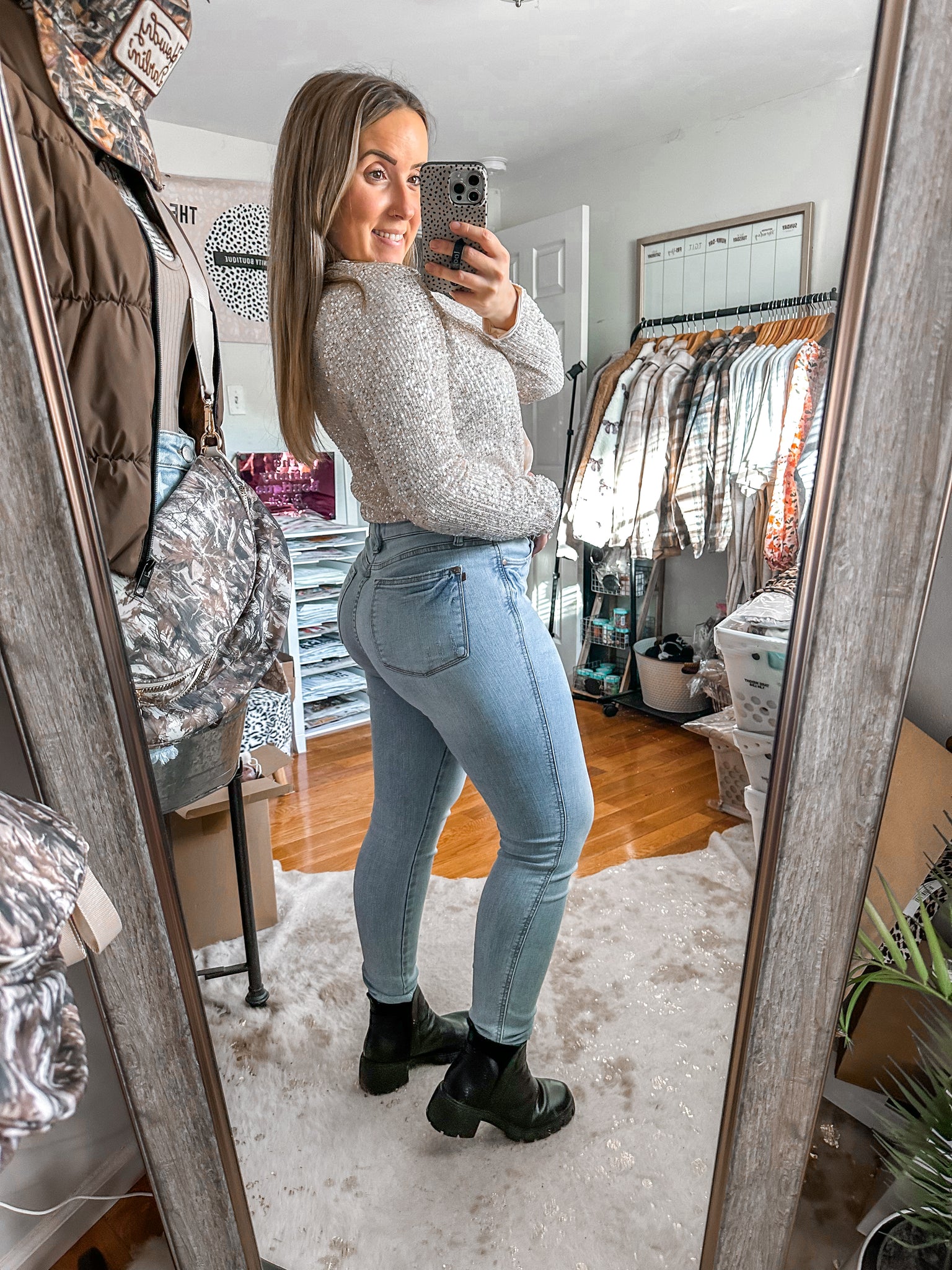 The Show Stopper Beige Sequin Bodysuit