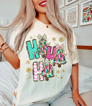 Ho Ho Ho Trees Tan Unisex Cotton T-Shirt