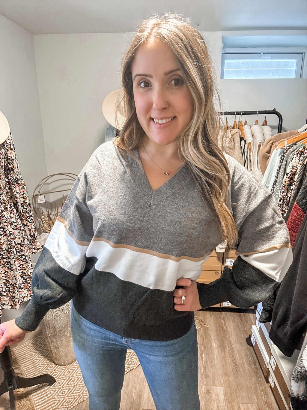 A Perfect Love Colorblock V Neck Sweater