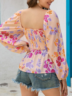 Pretty In Pastel Floral Smocked Peplum Blouse