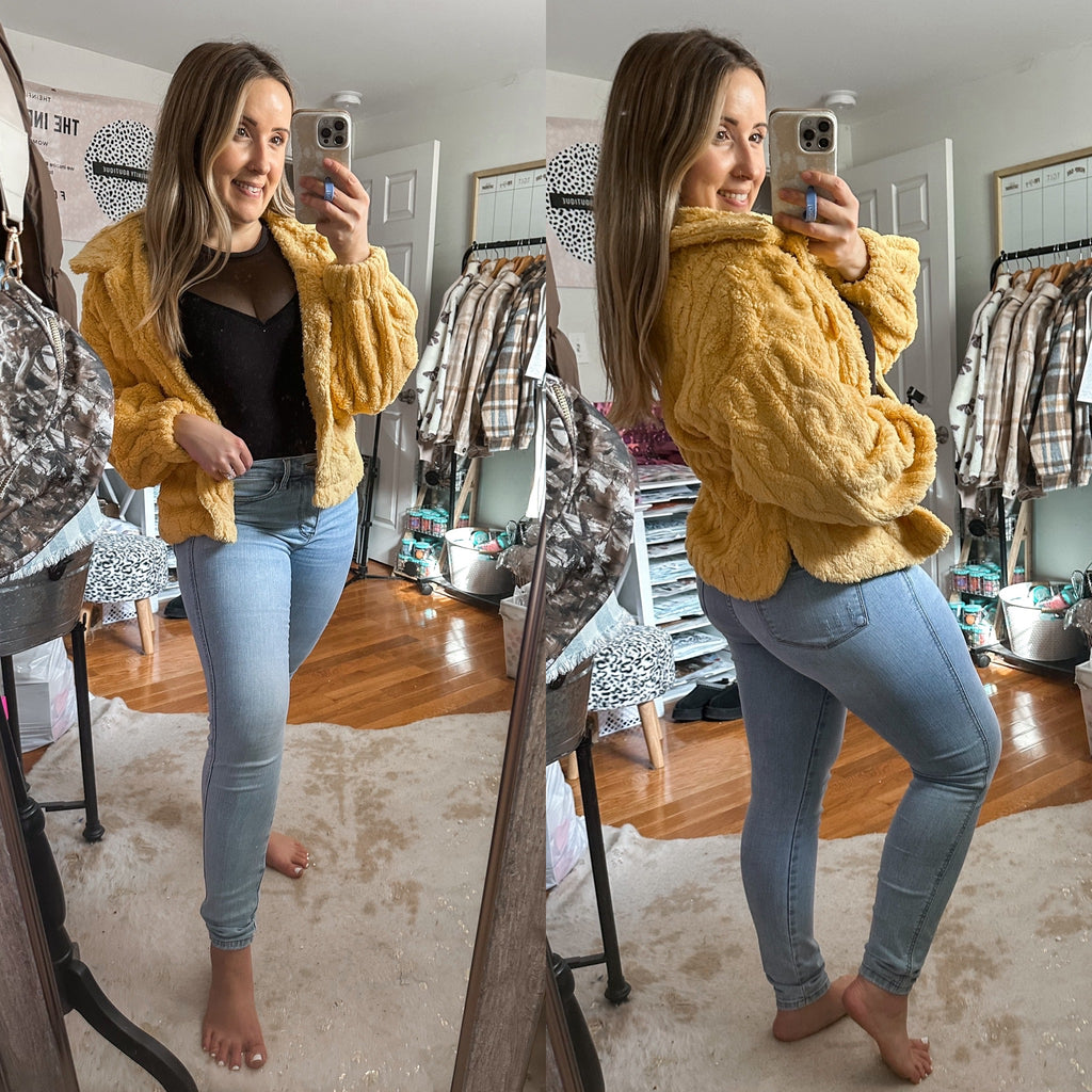 The Teddi Mustard Plush Sherpa Jacket