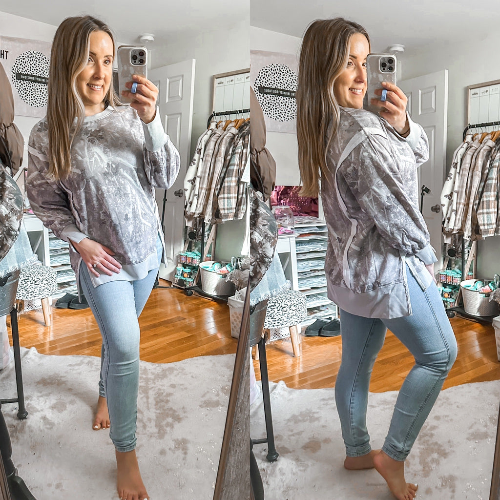 The Gracie Camo Double Front Slit Oversized Pullover