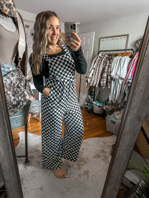 Vacation Escape Black Plaid Wide Leg Jumpsuit