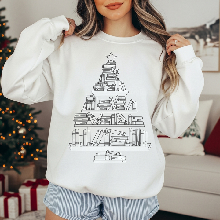 Bookshelf Tree White Unisex Sweatshirt