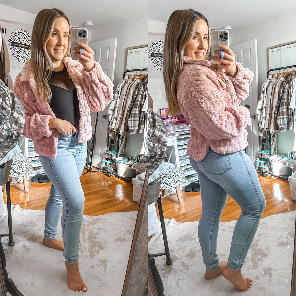The Teddi Blush Pink Plush Sherpa Jacket
