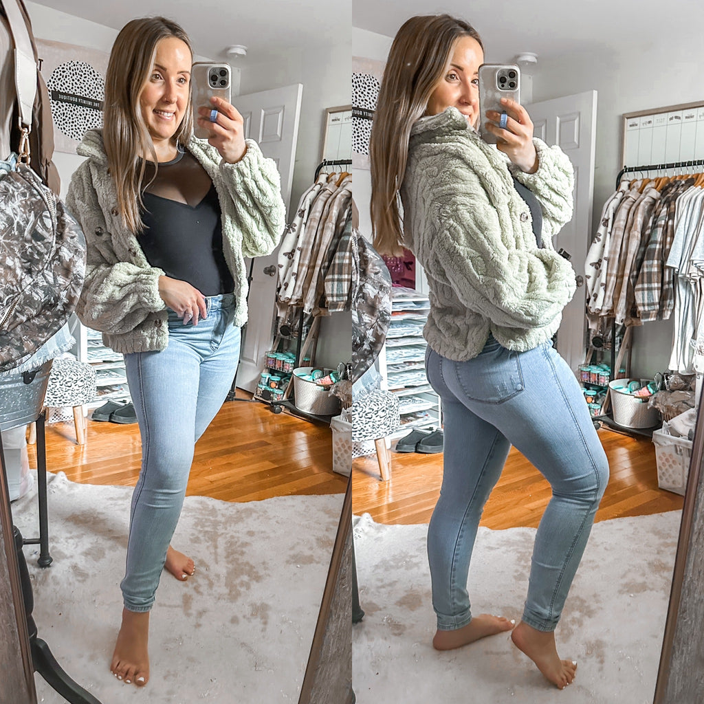 The Teddi Sage Green Plush Sherpa Jacket