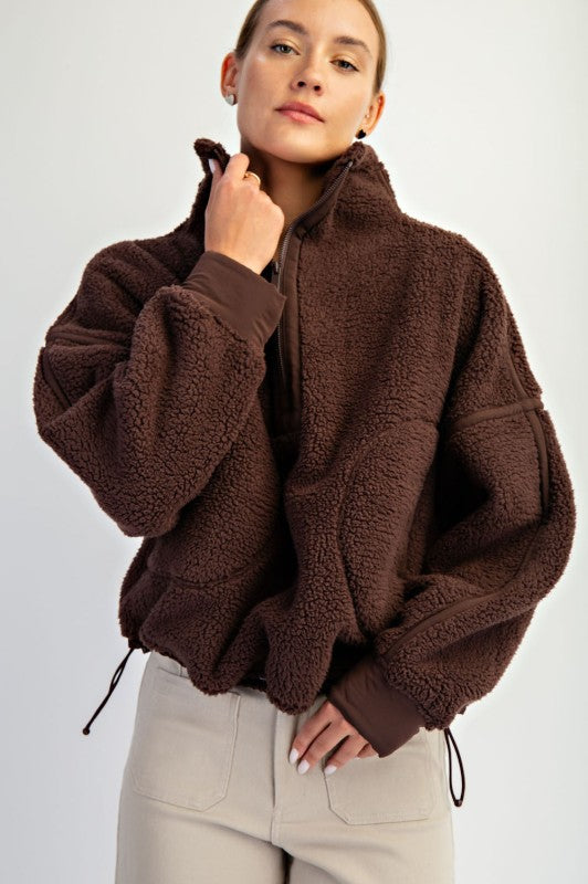 The Back To Reality Espresso Sherpa Mock Neck Quarter Zip Jacket