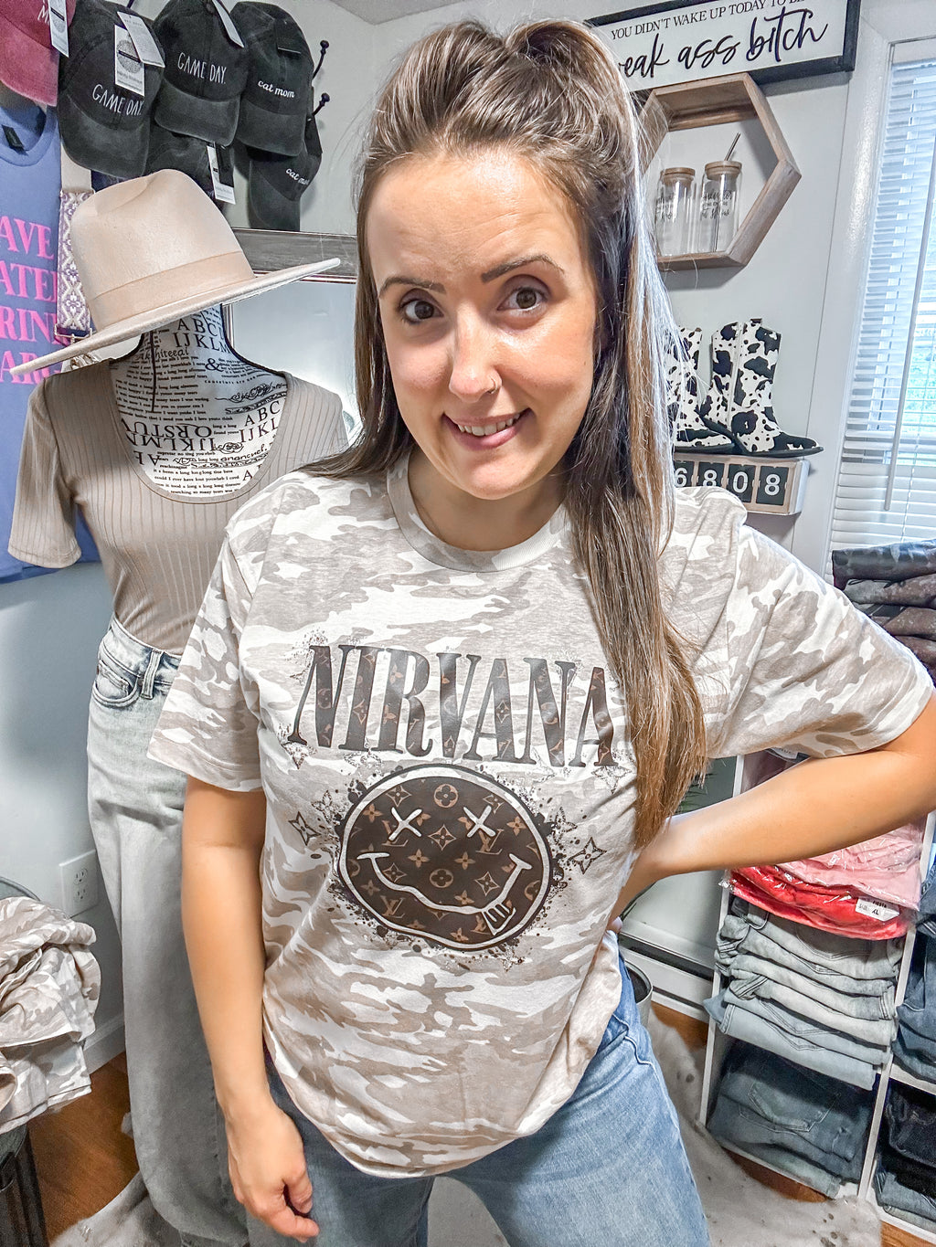 NIRVANA MEDIUM NEUTRAL CAMO UNISEX T SHIRT